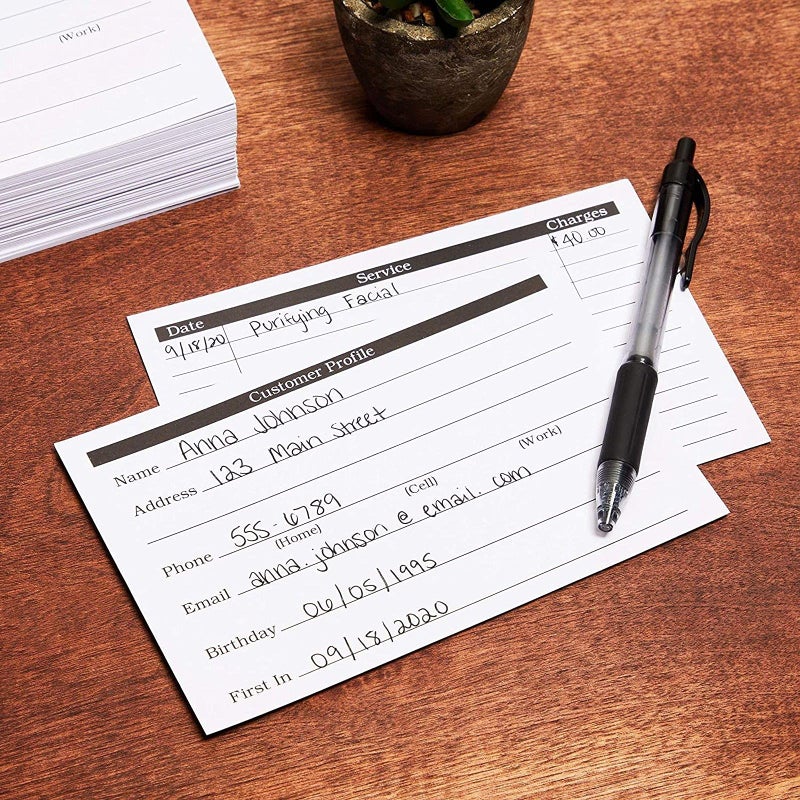 Okuna Outpost Client Profile Cards - Salon Office Supplies for Stylists - Durable 250gsm Contact Index Cards - Ample Space for Customer Information Sheets - 6 x 4 in, White, Pack of 100 - Image 2
